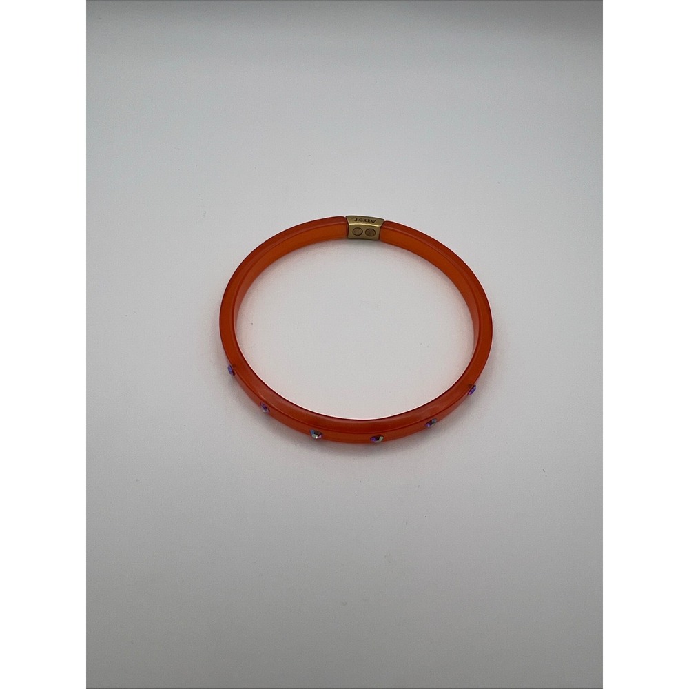J.Crew Orange Resin Bangle Bracelet Iridescent Crystal Gold Tone Logo Logo